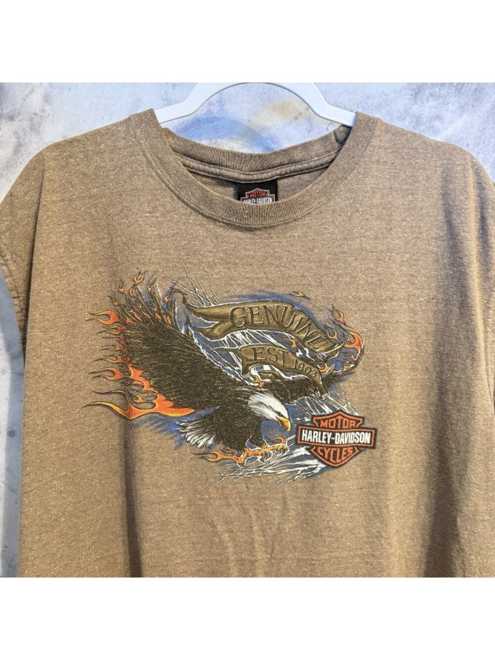 Vintage Harley Davidson Tank Top Shirt Mens XL Brown Y2K Biker Flames